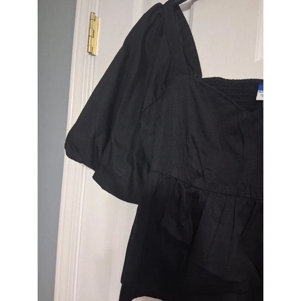 NWT Women's Old Navy Puff Sleeve Poplin Peplum Top Size S Black